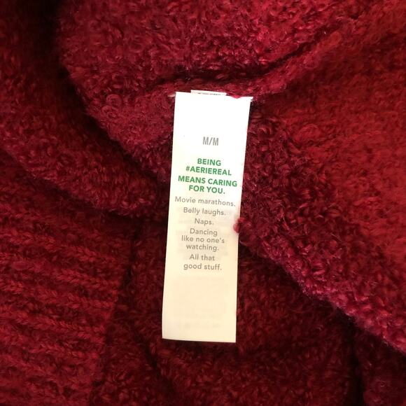Aerie Oversized Ribbed V-Neck Sweater Long Sleeve Red Pullover Women's Medium - Picture 9 of 14